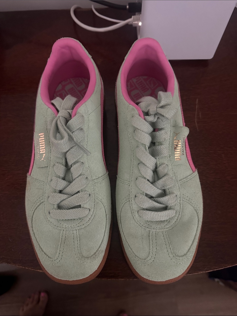 Puma Suede Sneakers in Mint Green with Pink Lining